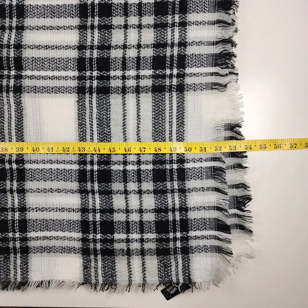 Black White Plaid‎ Fringe Blanket Scarf Shawl Wrap 52x52 NWT